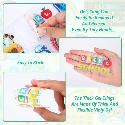 Back to School Window Gel Clings - 50 Reusable Decorative Stickers