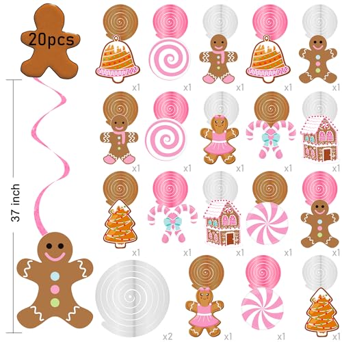 Pink Gingerbread Man Christmas Decorations - 20PCS Hanging Swirl Party Decor
