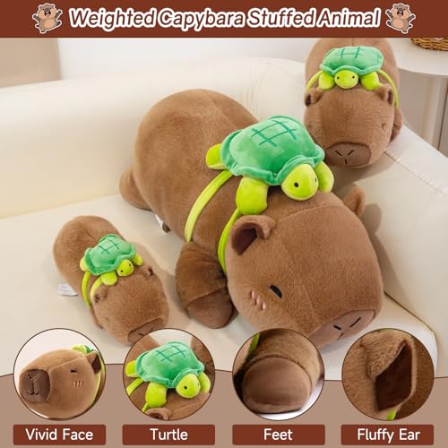 SQEQE Weighted Capybara Stuffed Animal Plush with Turtle Backpack - 9.8 Inch