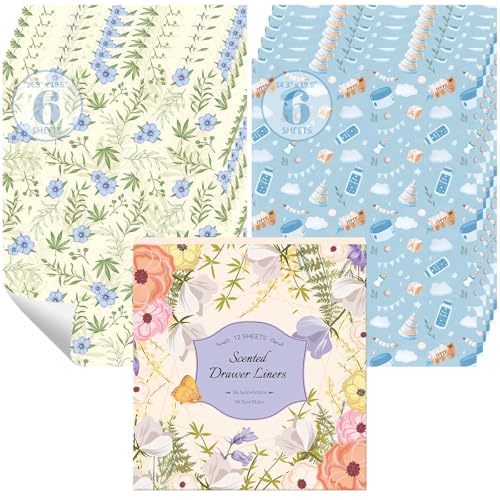 Scented Drawer Liners for Dresser, 12 Sheets Linen & Baby Powder Fragrance