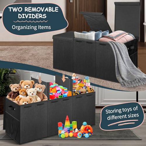 Extra Large Toy Box with Lids & Dividers - Collapsible Storage Bin, Black