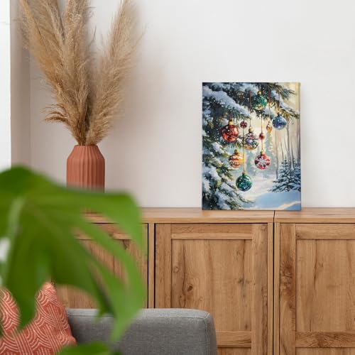 Christmas Wall Art Canvas 11x14 Snowflake Woodland Landscape Rustic Frame - Variation 01