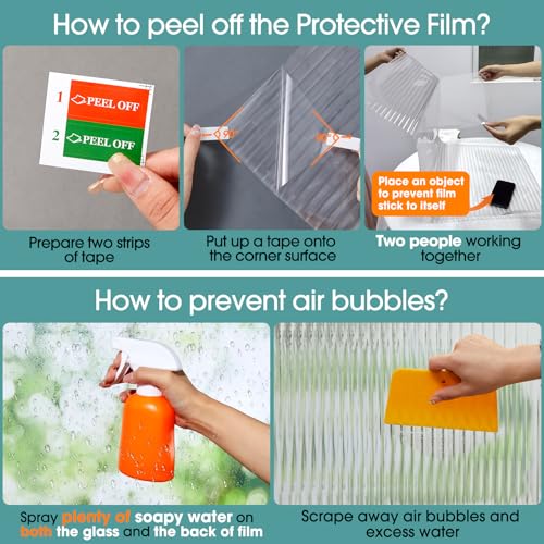 3D Fluted Glass Window Privacy Film | UV Blocking Adhesive, 17.5"x78.7"