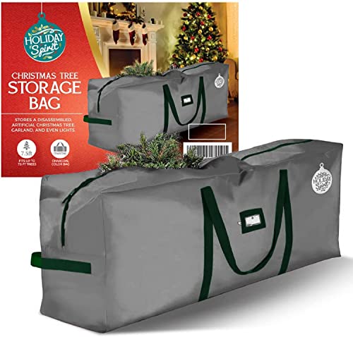 HOLIDAY SPIRIT 7.5ft Waterproof Christmas Tree Storage Bag with Reinforced Handles – Charcoal