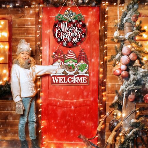Thyle Gnome Christmas Welcome Door Sign 2 Pack, Holiday Farmhouse Decor