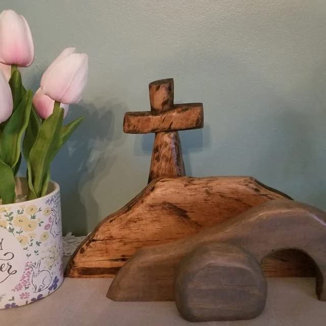 Handcrafted Wooden Easter Empty Tomb Scene & Cross Tabletop Decor Set