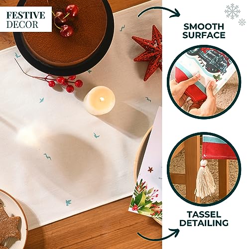 Folkulture Christmas Table Runner 14 x 90 Inches - Red & White, 100% Cotton