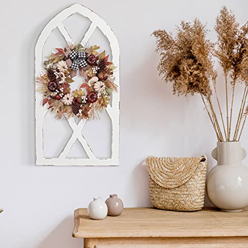 Rustic White Arched Window Frame Wall Decor, 16x31 Inch Farmhouse Set of 2