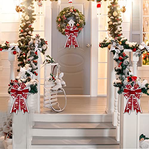 Threetols 2pcs Christmas Wreath Bows – Red Velvet Rustic Farmhouse Deer Glitter Front Door Tree Decoration (Variation: Tree)