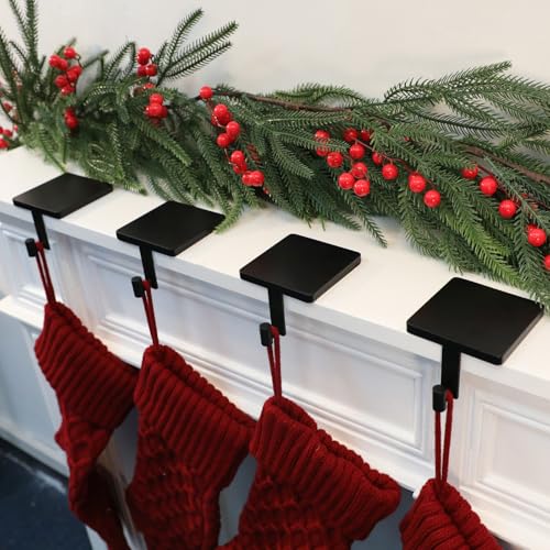 Heavy-Duty Cast Iron Christmas Stocking Holders - Set of 4 Black Mantel Hooks