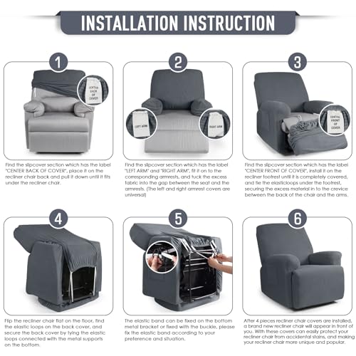 Stretch Recliner Chair Cover Set - Soft Washable Protector, Grey