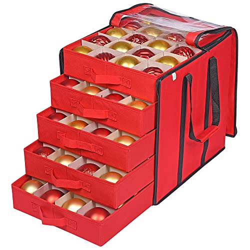 ProPik Red Christmas Ornament Storage Box with Dividers - Holds 100 Ornaments