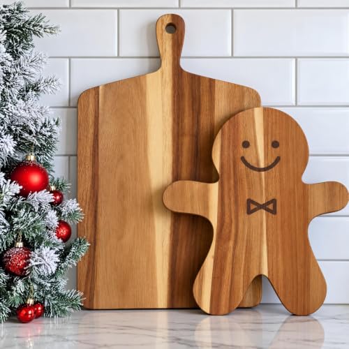Vesici Gingerbread Man & Square Christmas Cutting Boards set (2 pcs) Acacia Wood