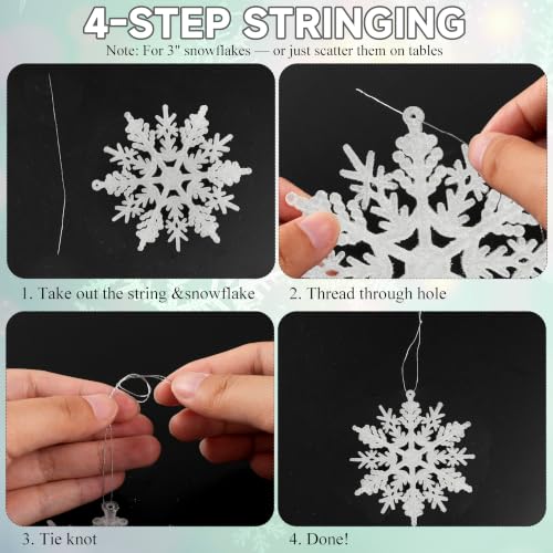 White Glitter Snowflake Christmas Tree Ornaments - 36 Pack Shatterproof Set