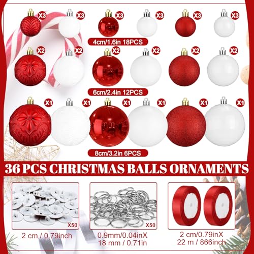 Relaxgiant 36 Pcs Christmas Ceiling Decorations - Red & White Ornaments Set