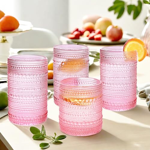 Vintage Hobnail Drinking Glassware Set - 8-Piece Highball and Tumbler Glasses