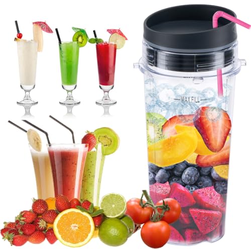 16oz 4-Tab Replacement Blender Cup with Lids, 2-Pack