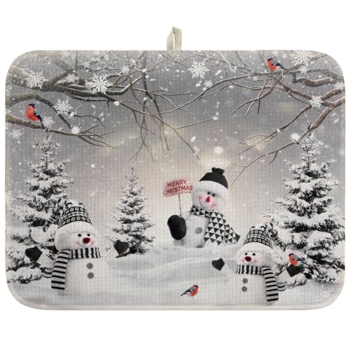 Sonalied Christmas Dish Drying Mat 18x24 Large – Winter Scene, 24" x 18"