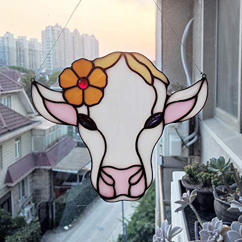 Tiffany Style Stained Glass Cow Sun Catcher - Handmade Window Ornament