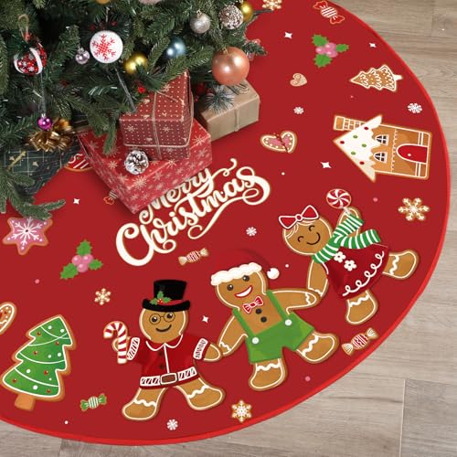Marspark 60 Inch Red Gingerbread Christmas Tree Skirt - Festive Holiday Decor