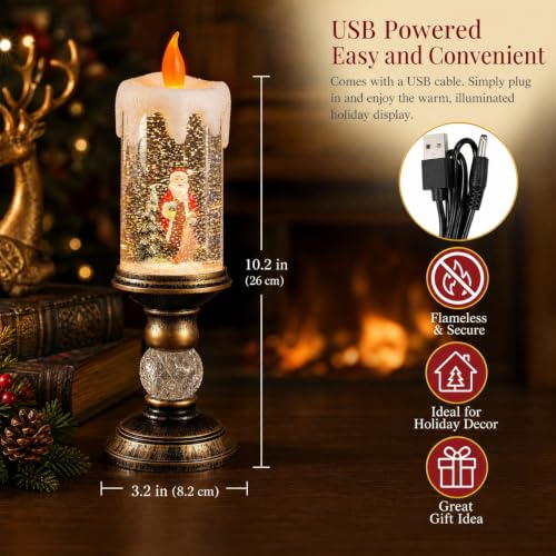 Cabilock USB Snow Globe Candle Lamp Santa Scene, Christmas Tabletop Decor
