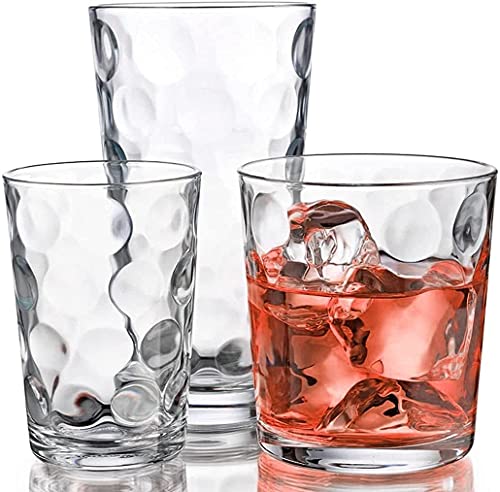 18-Piece Glassware Set - Highball, Whiskey Rocks, and Juice Drinking Glasses