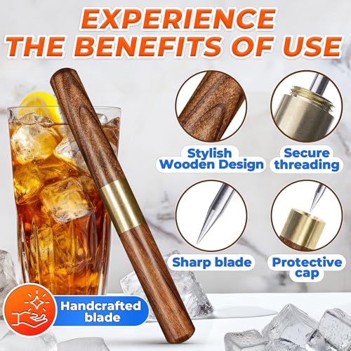 KETAR 3 Pcs Stainless Steel Ice Picks with Wooden Handles – Bar & Cocktail Tool Set