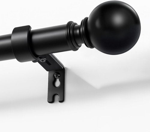 Joydeco Black Curtain Rods - Heavy Duty Adjustable Design for Windows 32-120 Inches | 1 Inch Diameter