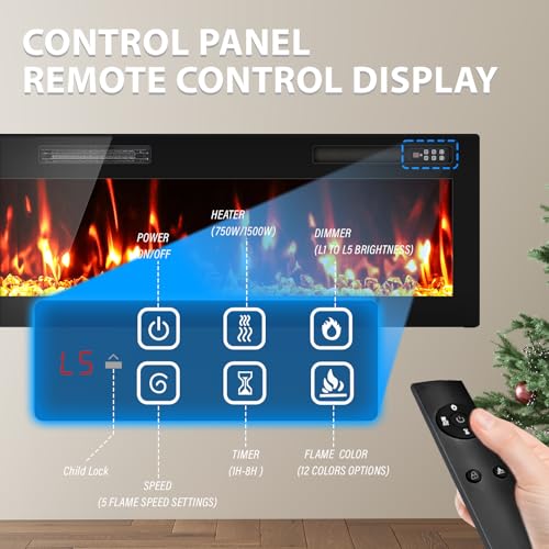 72-Inch Recessed Wall Mounted Electric Fireplace Ultra Thin Linear Insert