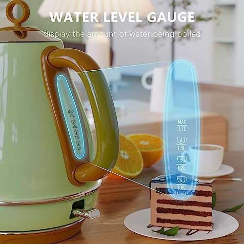 Evoloop 1.7L Electric Kettle - Glossy Green, BPA-Free Stainless Steel Tea & Hot Water Boiler, Auto Shut-Off, 1500W