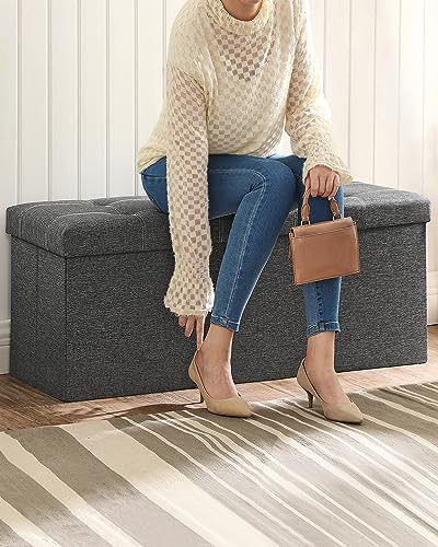 43-Inch Folding Storage Ottoman Bench, 35-Gallon Linen-Look Chest