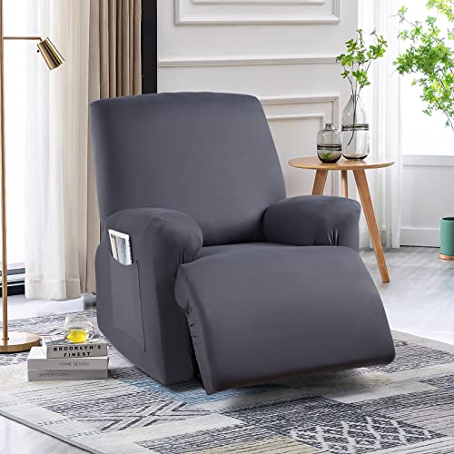 Stretch Recliner Chair Cover - 3-Piece Fitted Slipcover, Dark Gray