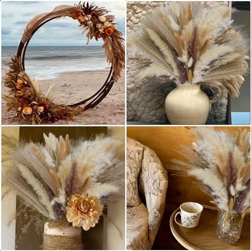 300 PCS Dried Pampas Grass and Flower Bouquet Set for Boho Home Decor
