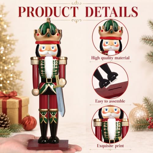 4 Pcs Wooden Christmas Nutcracker Tabletop Decor - 9.85 Inch Holiday Soldier Set
