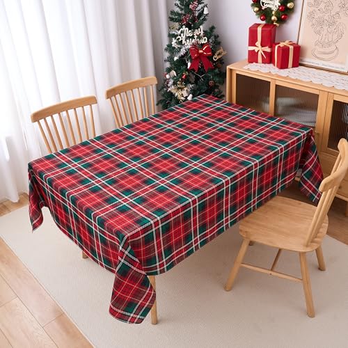 VEDACHIC Christmas 52x70 Inch Tablecloth Rectangular Red Green Plaid Polyester Waterproof
