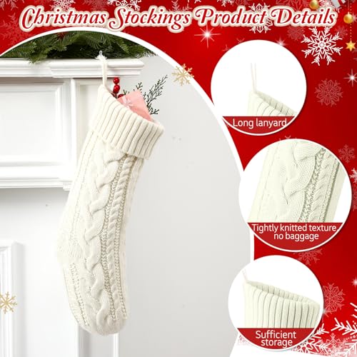 Chicingyou 6-Piece Cable Knit Christmas Stockings — 18" & 14" Ivory Rustic Farmhouse Mantel Set