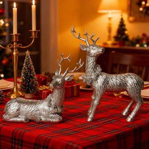 2-Piece Resin Reindeer Ornament Set for Christmas Home Table Decor