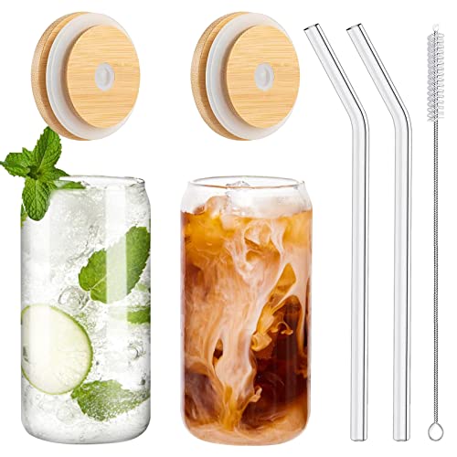 16oz Glass Cups with Bamboo Lids and Straws - 2 Piece Set