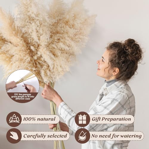 12pcs 40-Inch Dried Pampas Grass Bouquet - Natural Beige Boho Home Decor