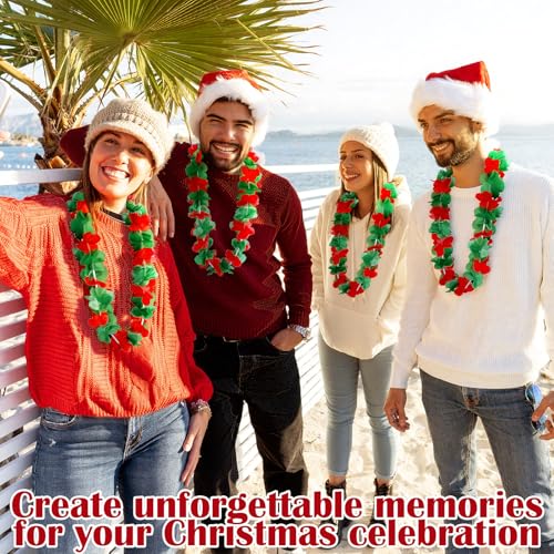 144-Piece Christmas Hawaiian Lei Set, Red and Green Flower Necklaces