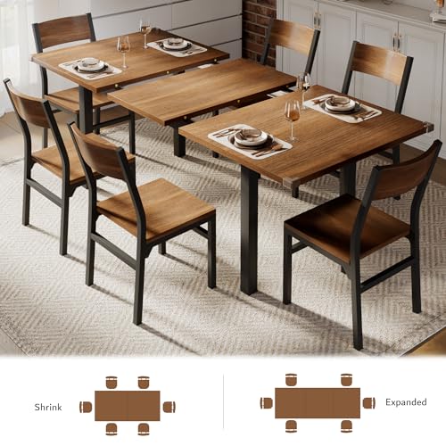 7-Piece Extendable Dining Table Set with 6 Chairs, Walnut Wood Finish
