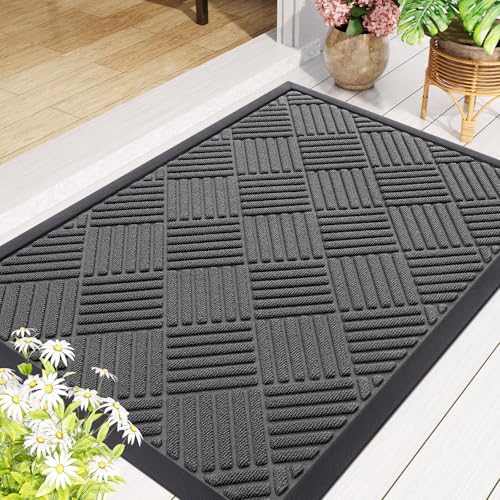 Non-Slip Front Door Mat - 29.5x17 Inch Heavy Duty Rubber Entrance Floor Mat