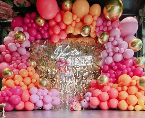 161-Piece Pink and Orange Balloon Garland Kit with Metallic Gold Accents