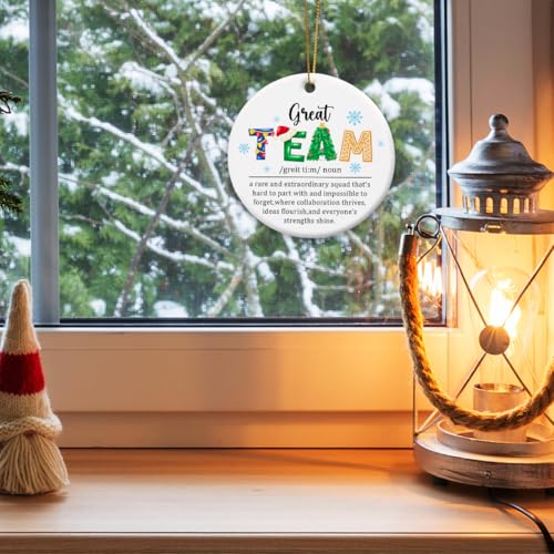 Team Inspirational Christmas Hanging Ornament with Golden Ribbon - Ceramic Keepsake for Xmas Tree Decor - Includes 'Team' Variation