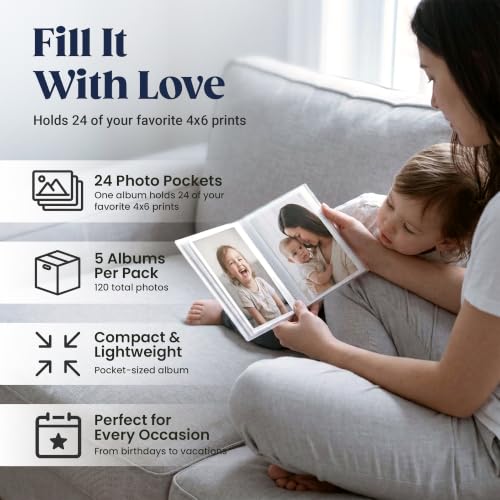 4x6 Photo Albums, 5-Pack, 24-Photo Capacity with Clear Cover