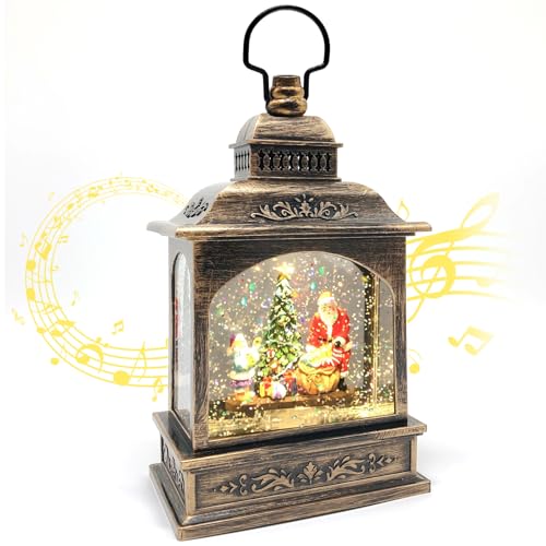 Marsyu Santa Kids Christmas Snow Globe Lantern with Music & Star Projection - Battery/USB Powered, 6H Timer, Indoor Holiday Decor