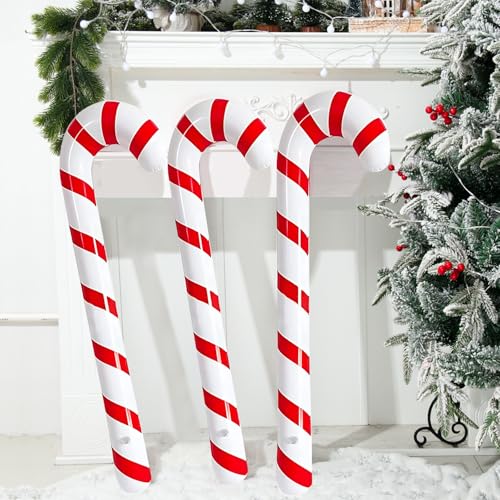 QIFU 3Pcs 35in Inflatable Christmas Candy Cane – Holiday Decor, Model A