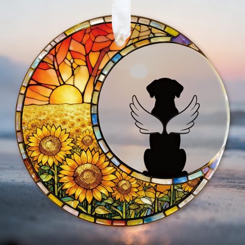 Personalized Dog Memorial Ornament Sunflower - Glass Keepsake with Gift Box