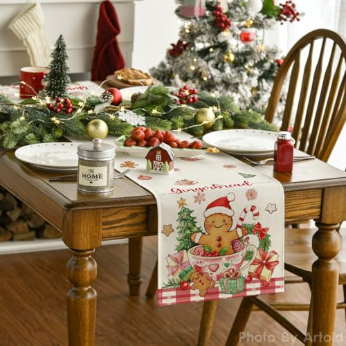 Artoid Mode Gingerbread Man Xmas Table Runner 13x36 Inch Home Holiday Decor