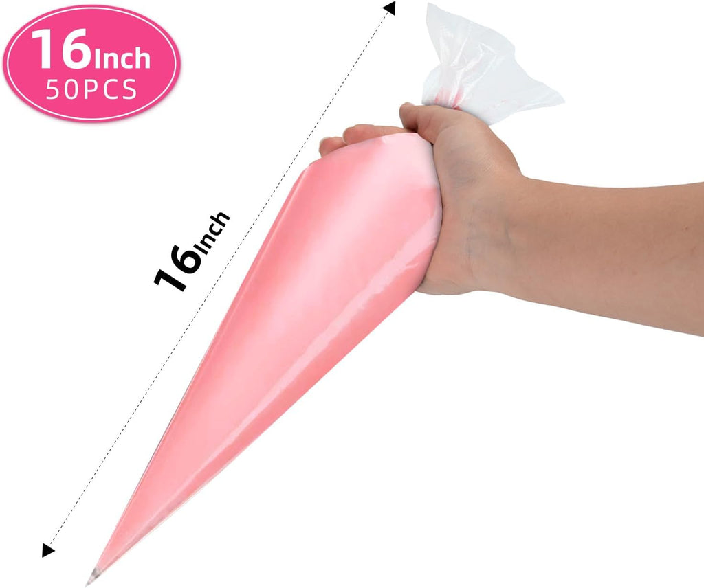 Skiennix 16-Inch Disposable Piping Bags - 50 Large Pastry Bags for Cake Decorating & Icing